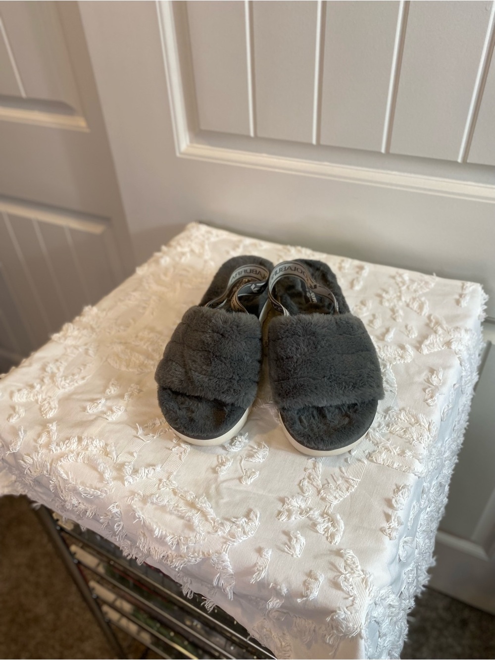 Koolaburra Gray Faux-Fur Slide Sandals - Picture 2 of 10